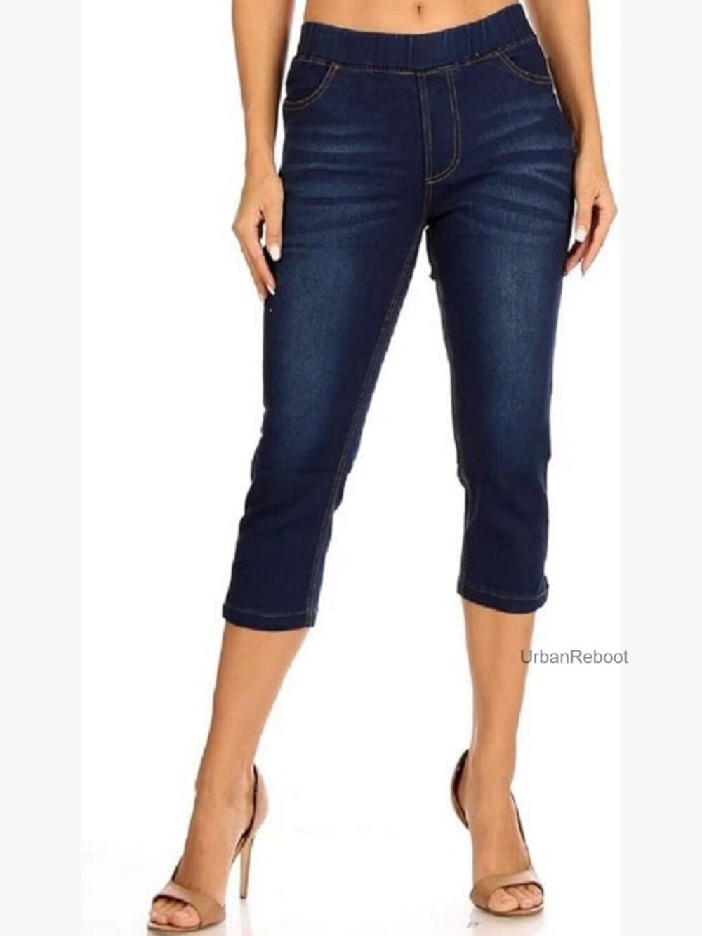 Women's Denim Capri Jeggings Pull-On Skinny Mid Rise with Pockets